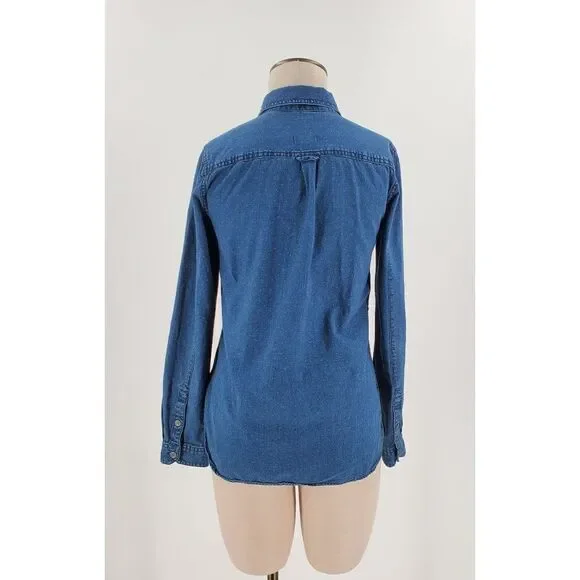 Madewell Shirt Womens Button Long Sleeve Popover Cotton Blue Polka Dot Size XS - Picture 5 of 10